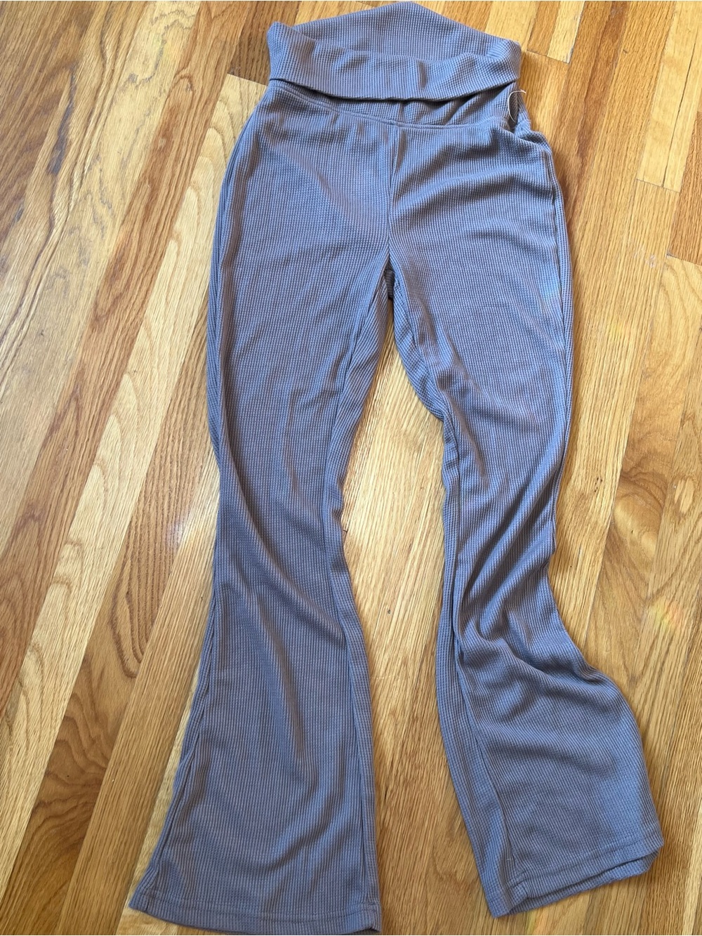 Hippie Rose Ribbed Flare Pants in Taupe